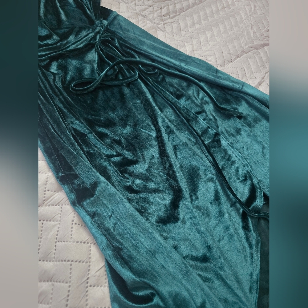 Lulus Amour Teal Green Velvet High-Low Wrap Dress - Picture 7 of 11